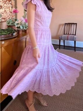 ANTONIO MELANI Lilac Eyelet Tiered Midi Dress